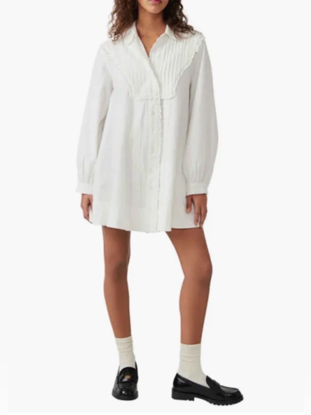 Free People. Cherry Long Sleeve Bib Mini Shirtdress. Optic White. Size Small.